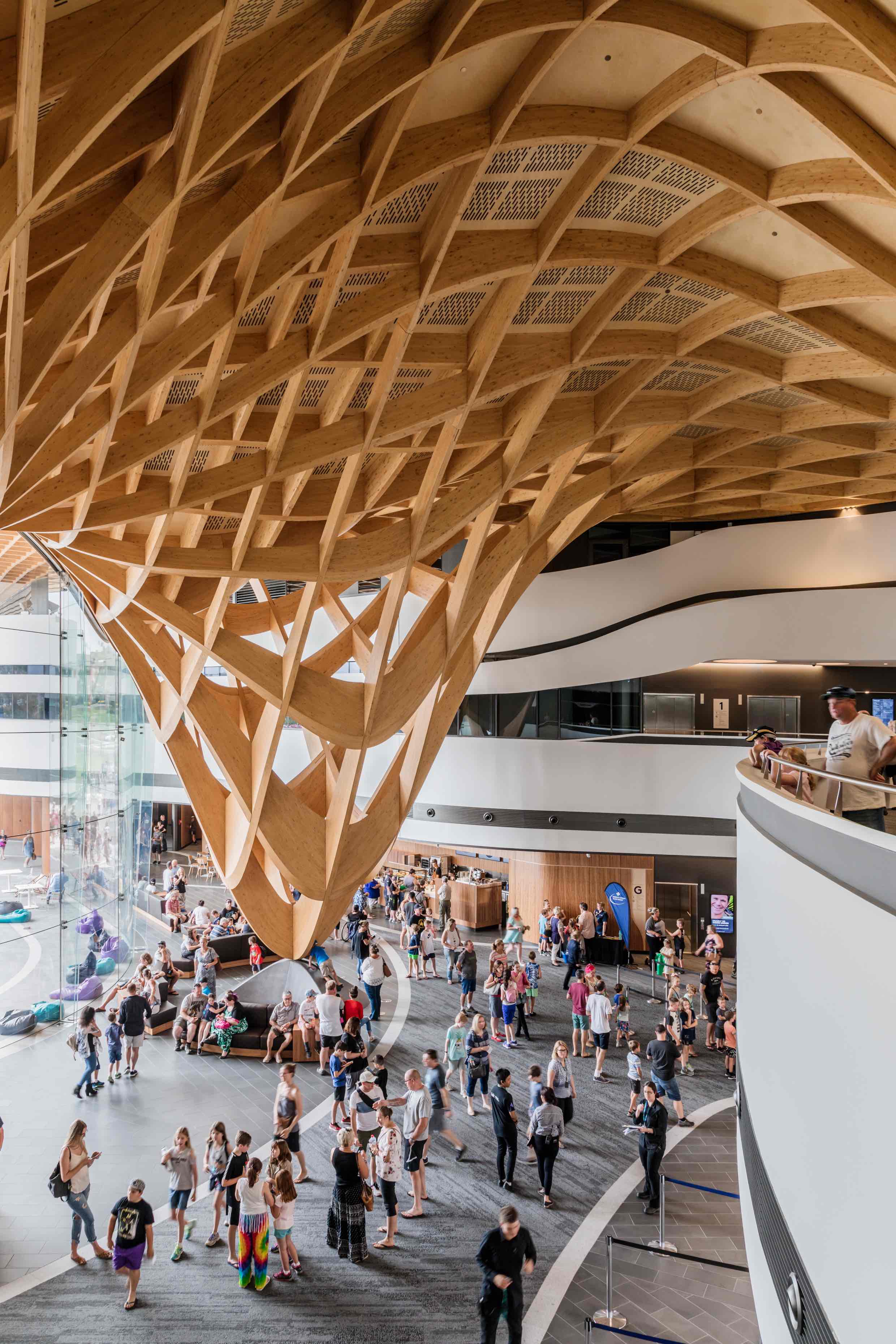 a large group of people in a building