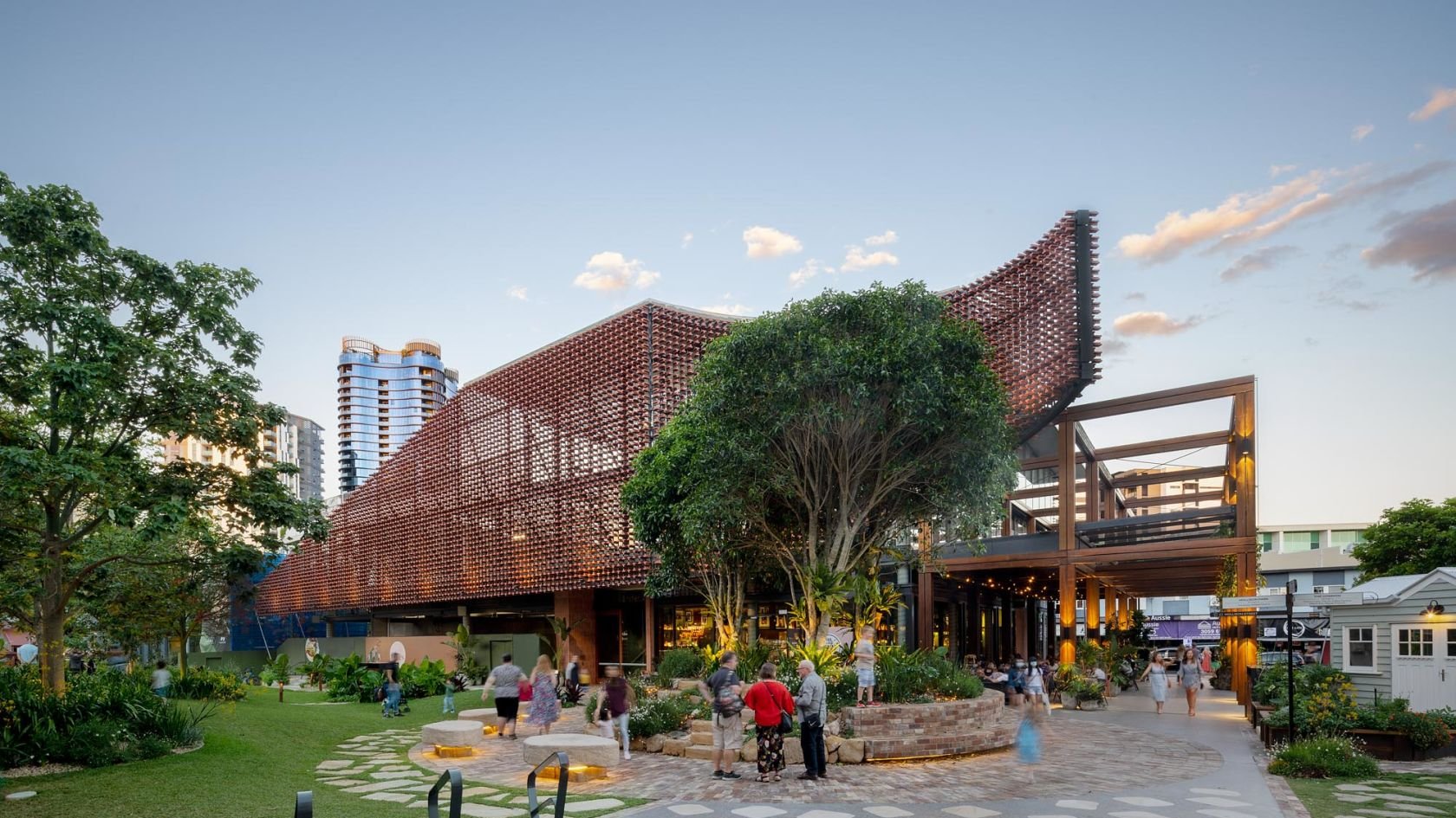 a group of people outside a building