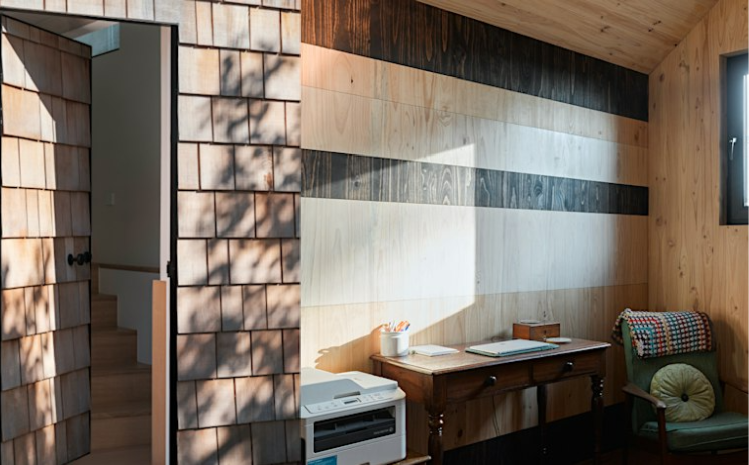 Image of CLT walled interior and timber clad exterior