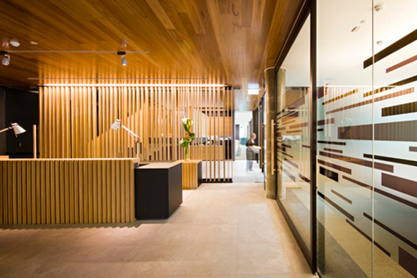 a reception desk in a building