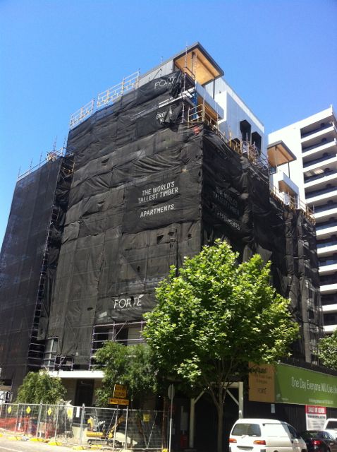 NW view of Forte with scaffolding coming down