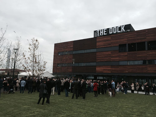 Looking west, the official launch speeches