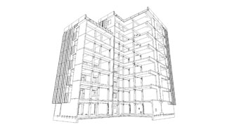 The skeleton on the 8 storey timber apartments