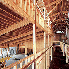 a wooden structure in a building
