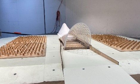 Scale model set within wind tunnel. Source: Red Stag TimberLab.