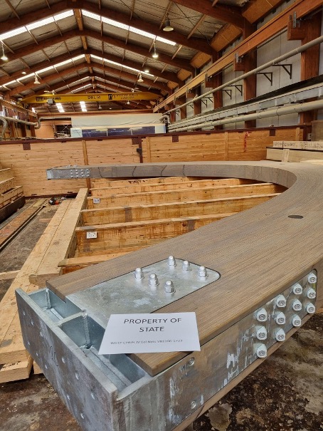 Steel nodes embedded in the curved timber element. Source: Red Stag TimberLab.