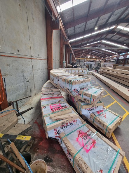 Timber elements protected for shipping in Auckland, New Zealand. Source: Red Stag TimberLab.
