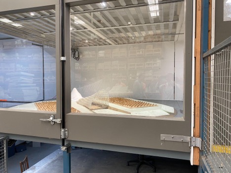 Wind tunnel test through viewing window. Source: Red Stag TimberLab.