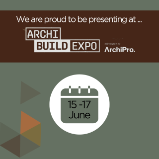Tile reads "we are proud to be presenting at ArchiBuild Expo" with calendar dates 15 - 17 June