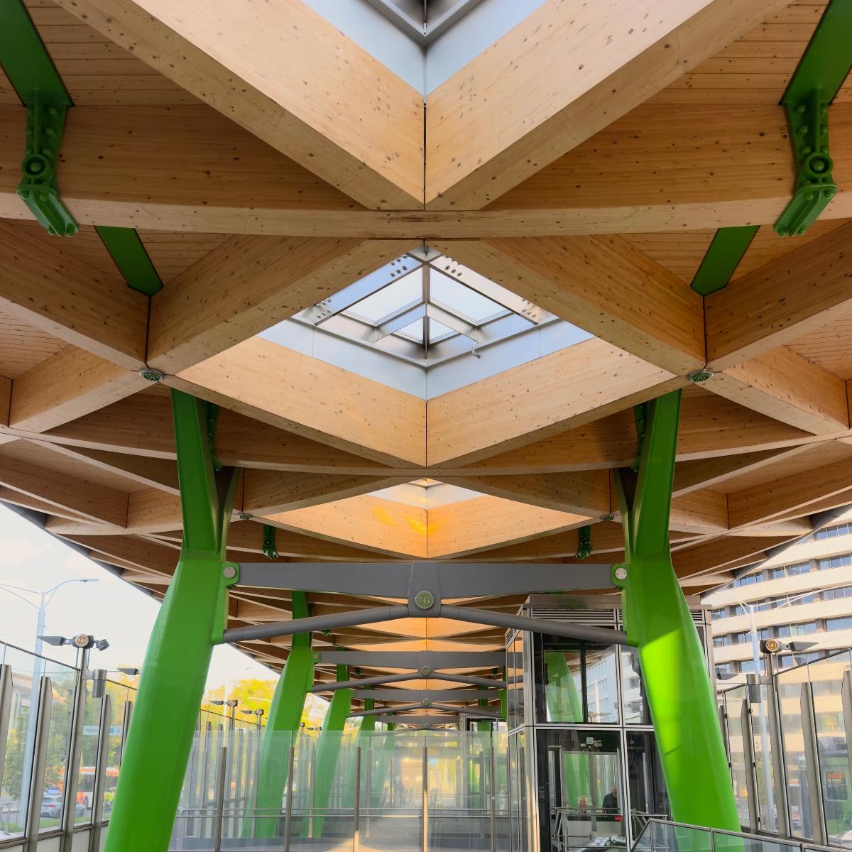 The glulam diagrid canopy of Melbourne's Anzac Station