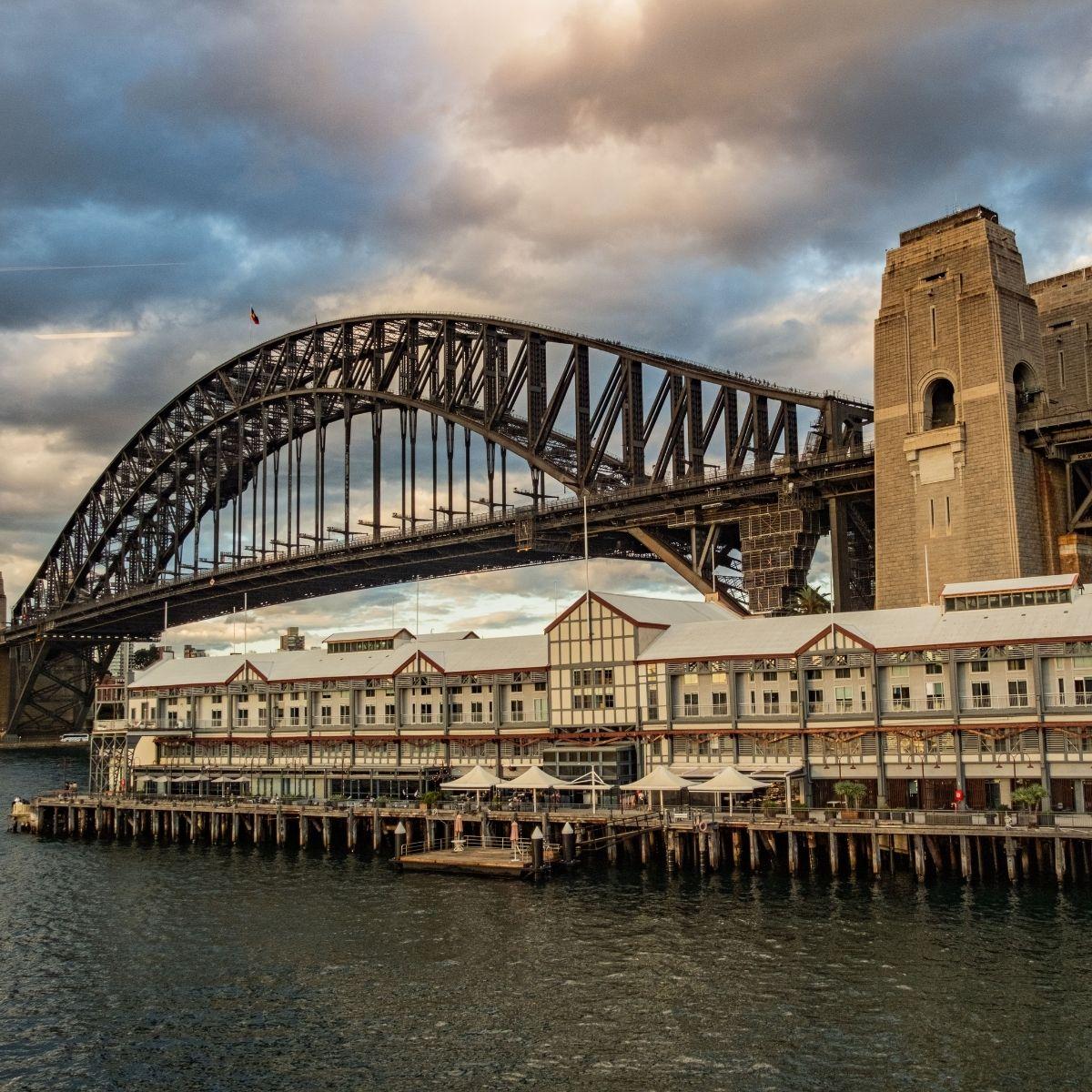 Sydney Harbour Bridge towing over the Walsh Bay Arts Precinct