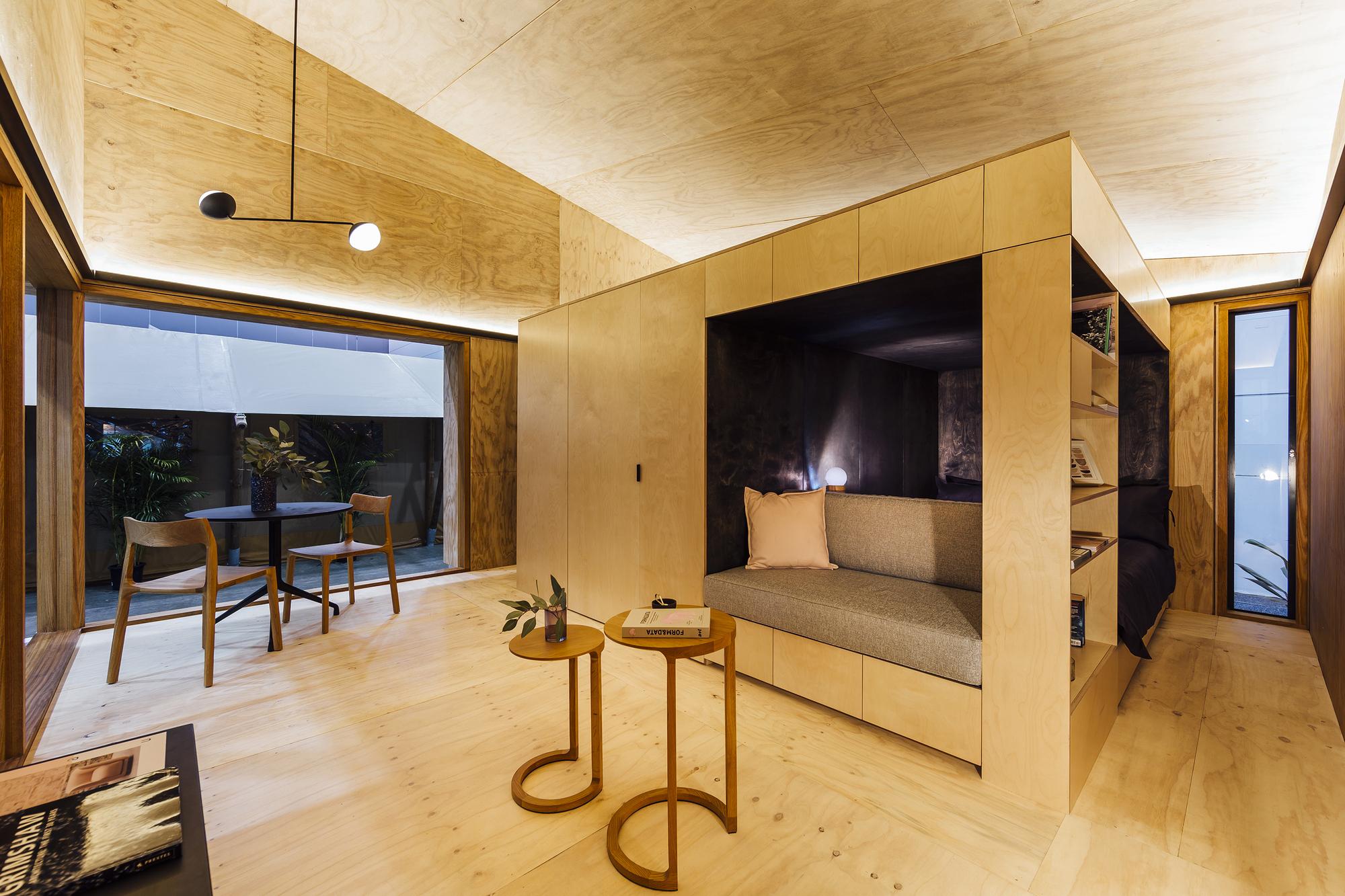 a room with a couch and a table