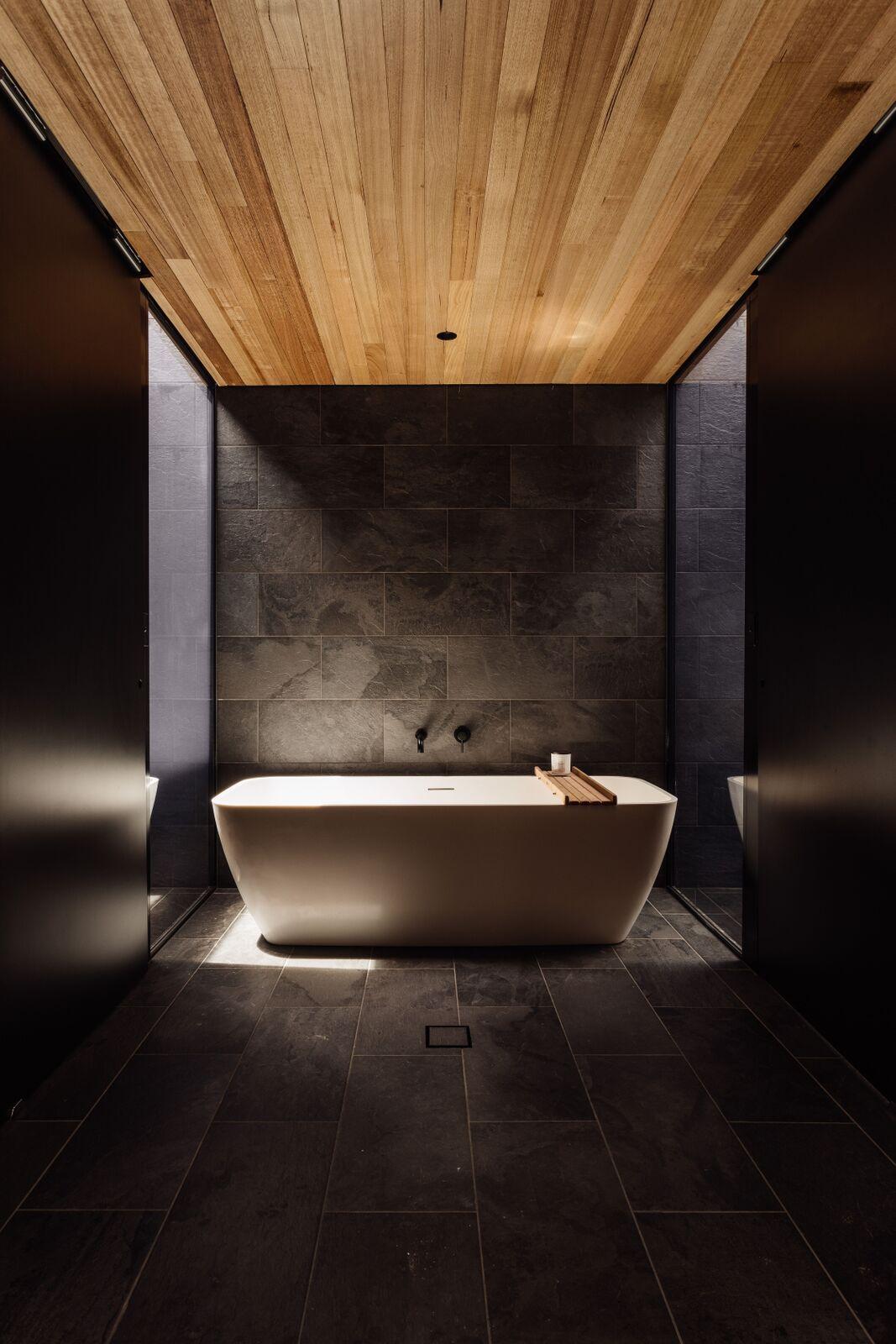 a bathtub in a bathroom