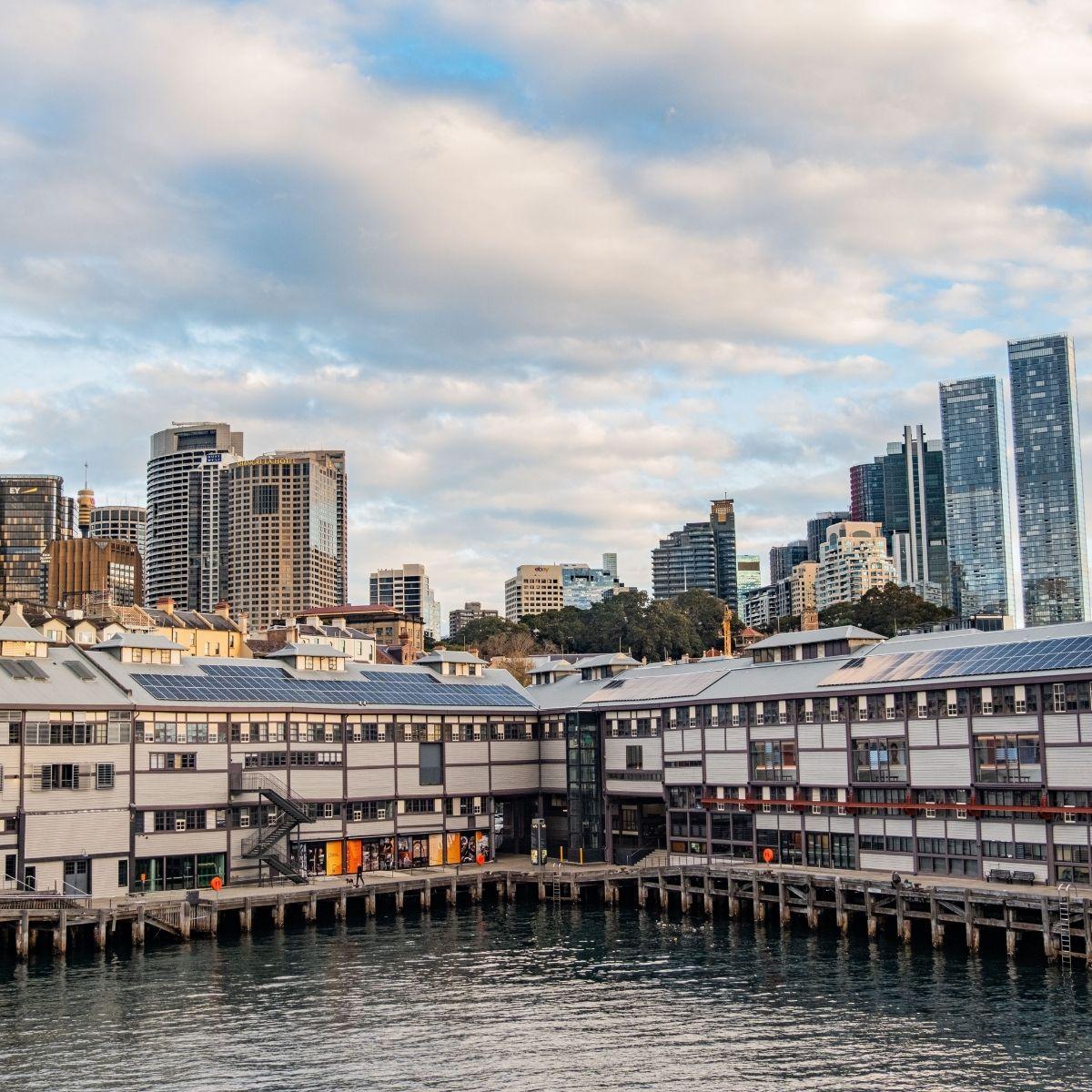 Walsh Bay Arts Precinct against the Sydney city backdrop