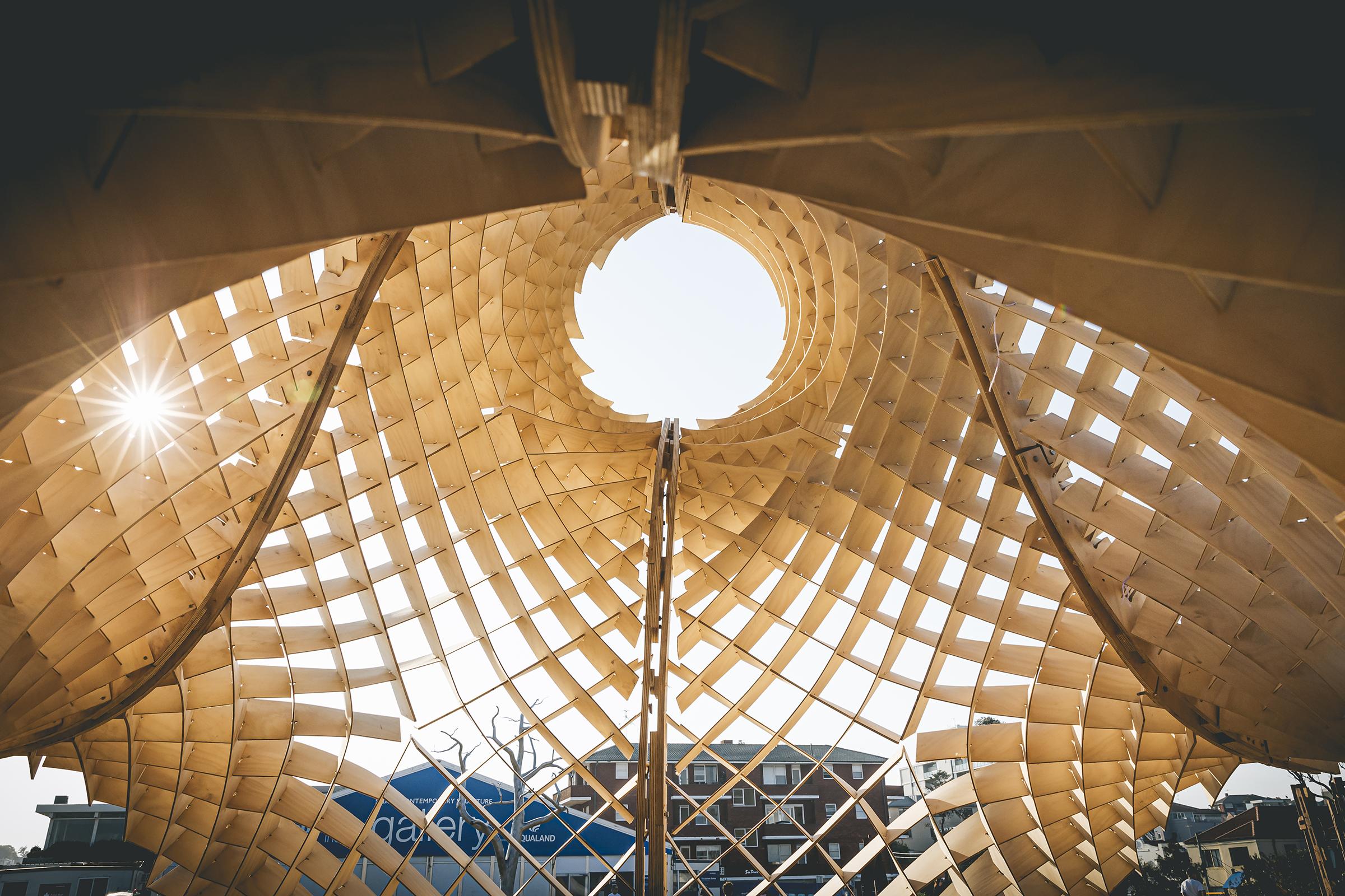 a wood structure with a hole in the middle