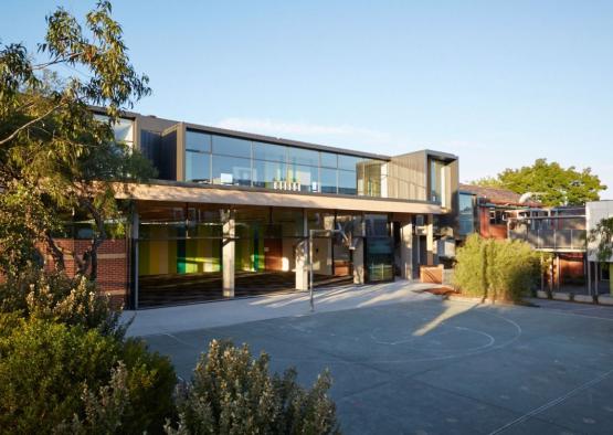 a building with a basketball court