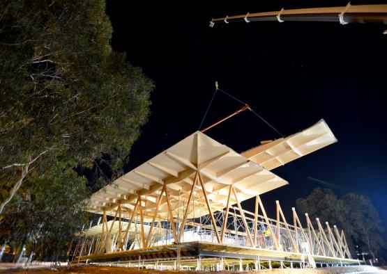 a building under construction at night