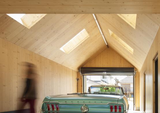 a car parked in a garage