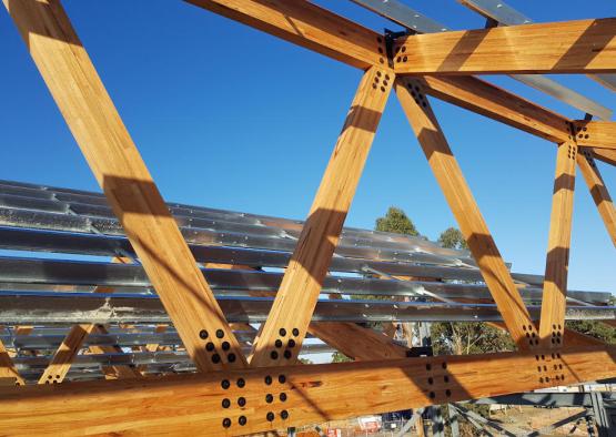 a metal frame of a roof