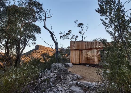 a building in the woods