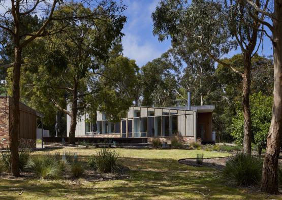 a building with trees around it