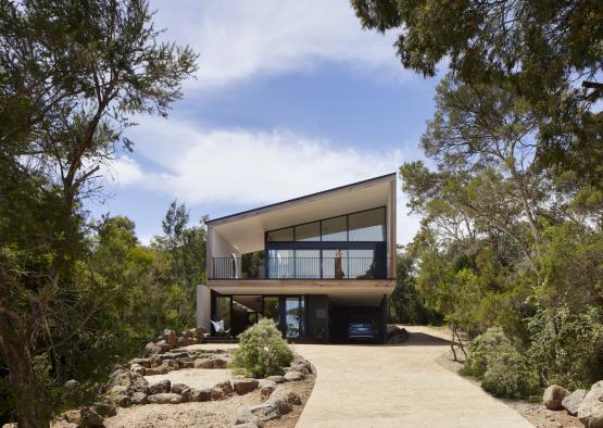 a house with trees around it