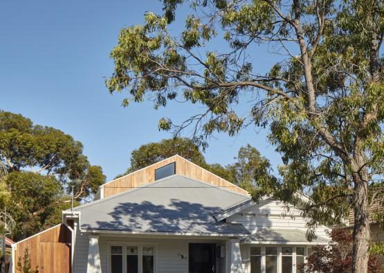 a house with trees around it