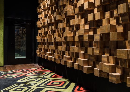 a wall made of wood blocks