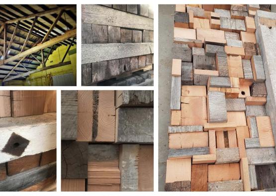 a collage of wood pieces