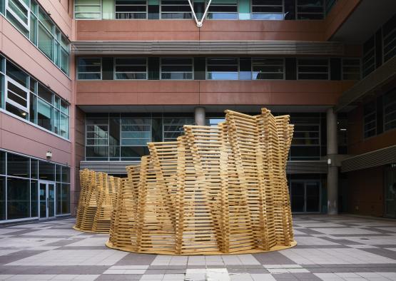 a sculpture outside of a building
