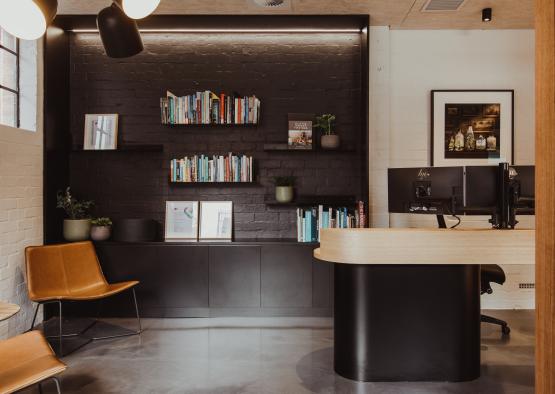 a desk in a room