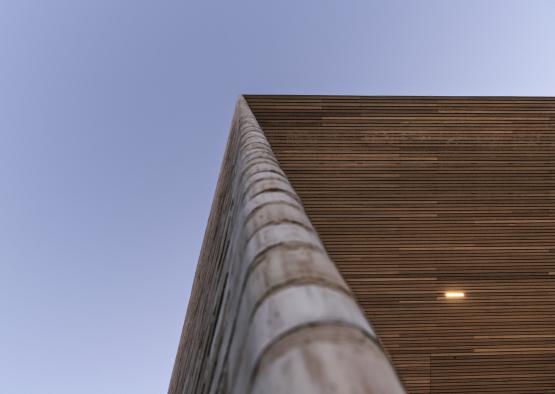 a wooden building with a pole