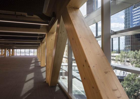 a large wooden beams in a building