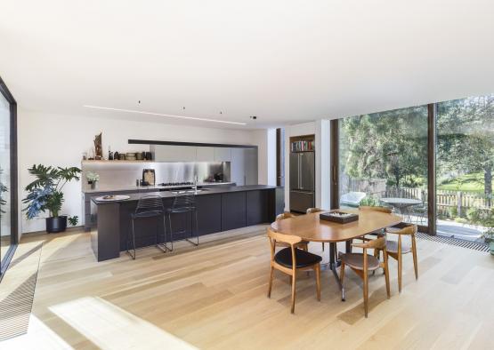 a dining table in a room