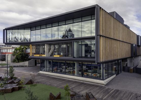 a building with glass windows