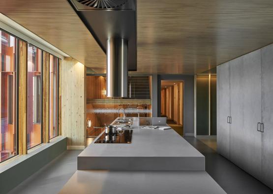 a kitchen with a large island
