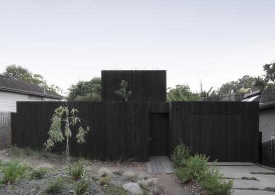 a black fence with a small tree in the back