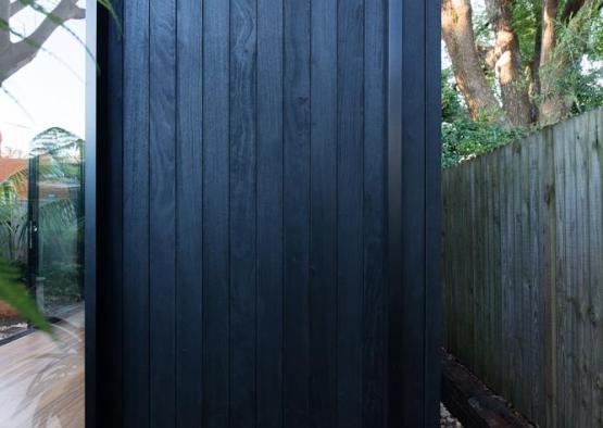 a black door with glass panels