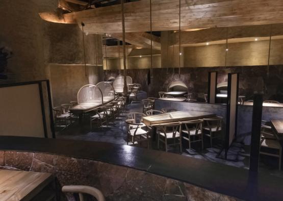 a room with tables and chairs