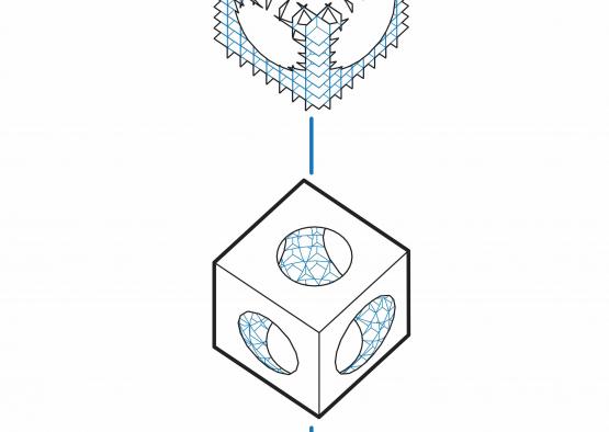a diagram of a cube with a circle and a circle