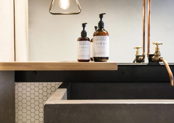 bottles on a counter top