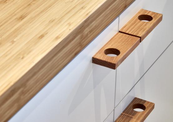 a wooden handles on a counter