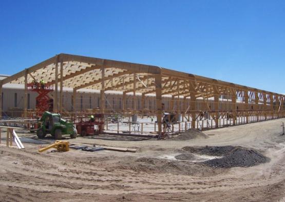 a construction site with a large building