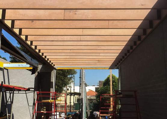 a wooden structure under construction