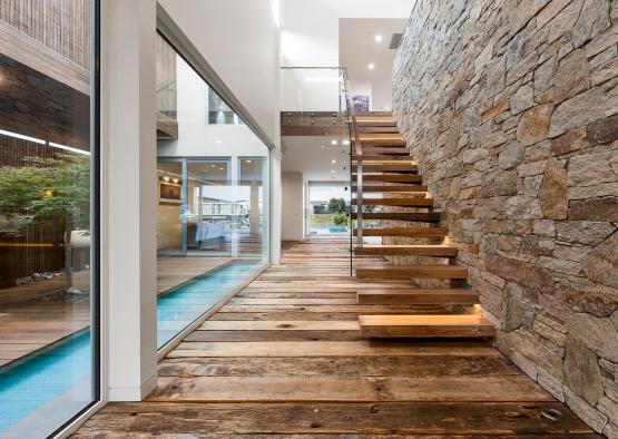 a wood stairs in a house