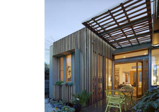 a house with a patio and a table