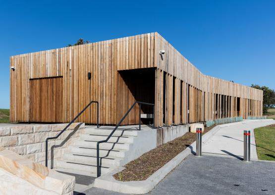 a building with a wooden wall