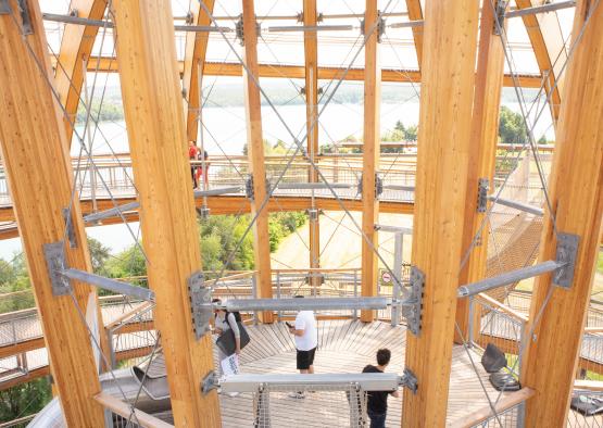 a structure with people standing on it