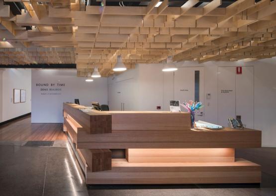 a reception desk in a building