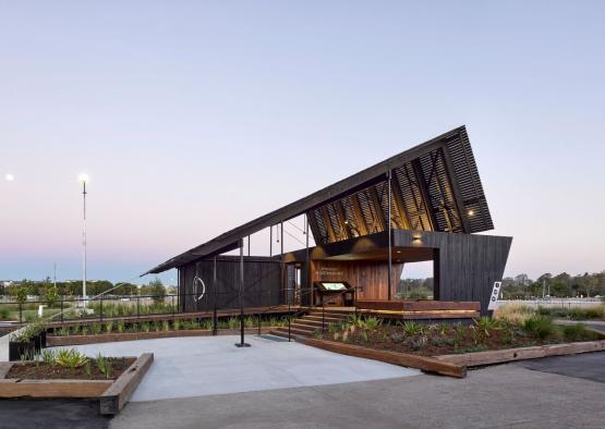 a building with a triangular roof